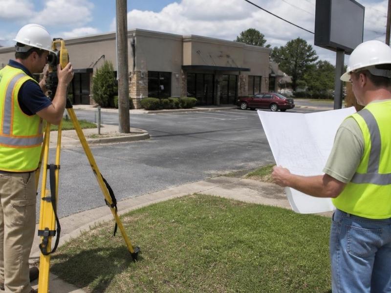 alta land title survey commercial property warner robins ga | Warner Robins Land Surveying Land surveyor conducting an ALTA land title survey at a commercial property in Warner Robins, GA.